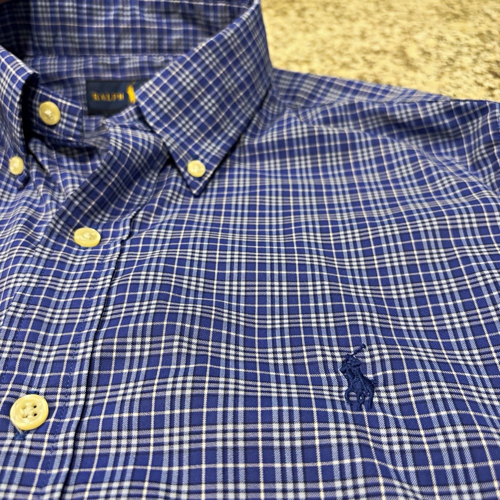 Ralph Lauren Classic Fit Performance Blue Plaid Woven Long Sleeve Shirt Mens M